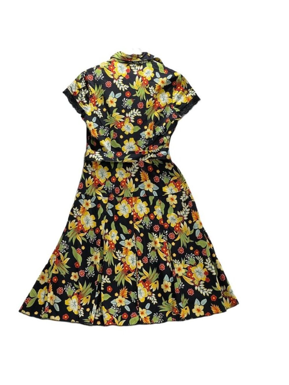 Floral Short Sleeve Collared A-Line Dress With Belt Size 10 By Id~Dio - Picture 7 of 16